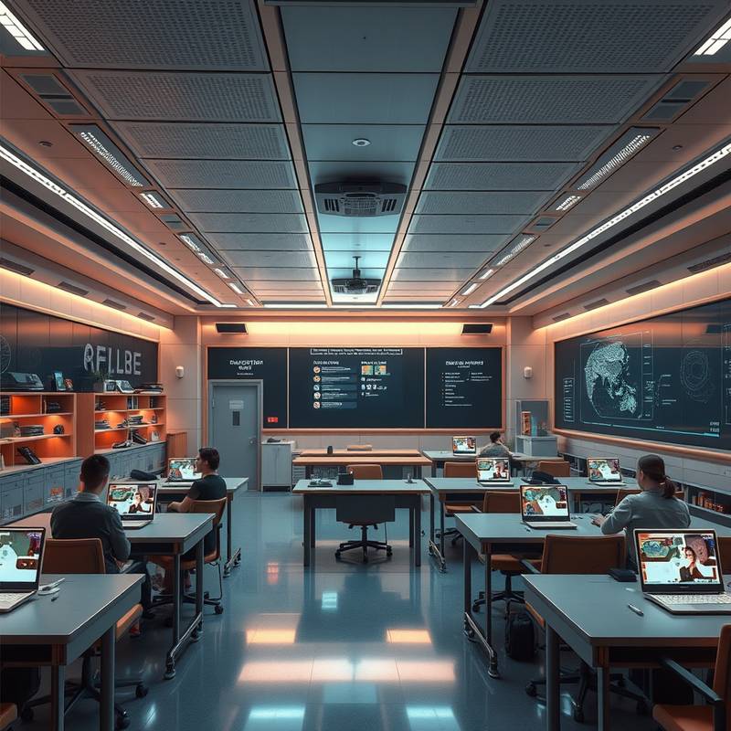 Futuristic classroom setup representing the evolution of education